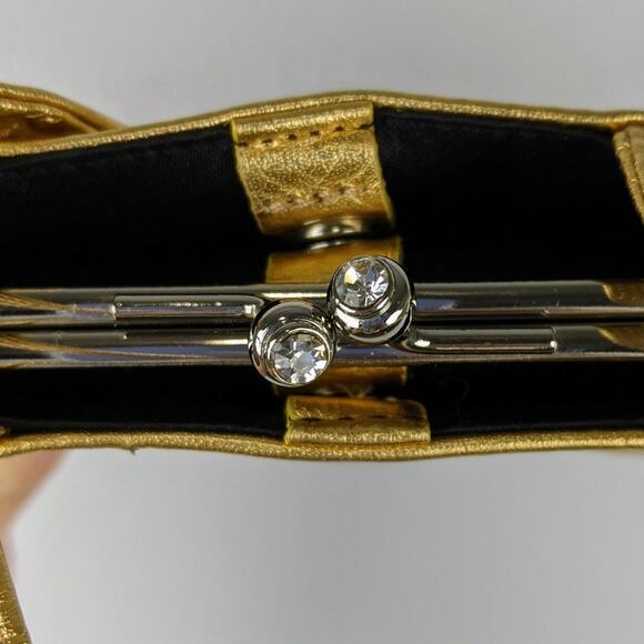 Bebe Gold Leather Mini Bag Rhinestones and Bow - Picture 4 of 9